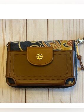SPARTINA 449 Elfrida Navy Orange Paisley Linen Leather Wristlet